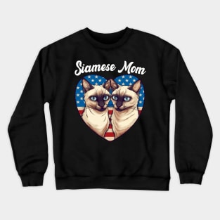 Siamese cat Mom American flag Heart Cat Crewneck Sweatshirt